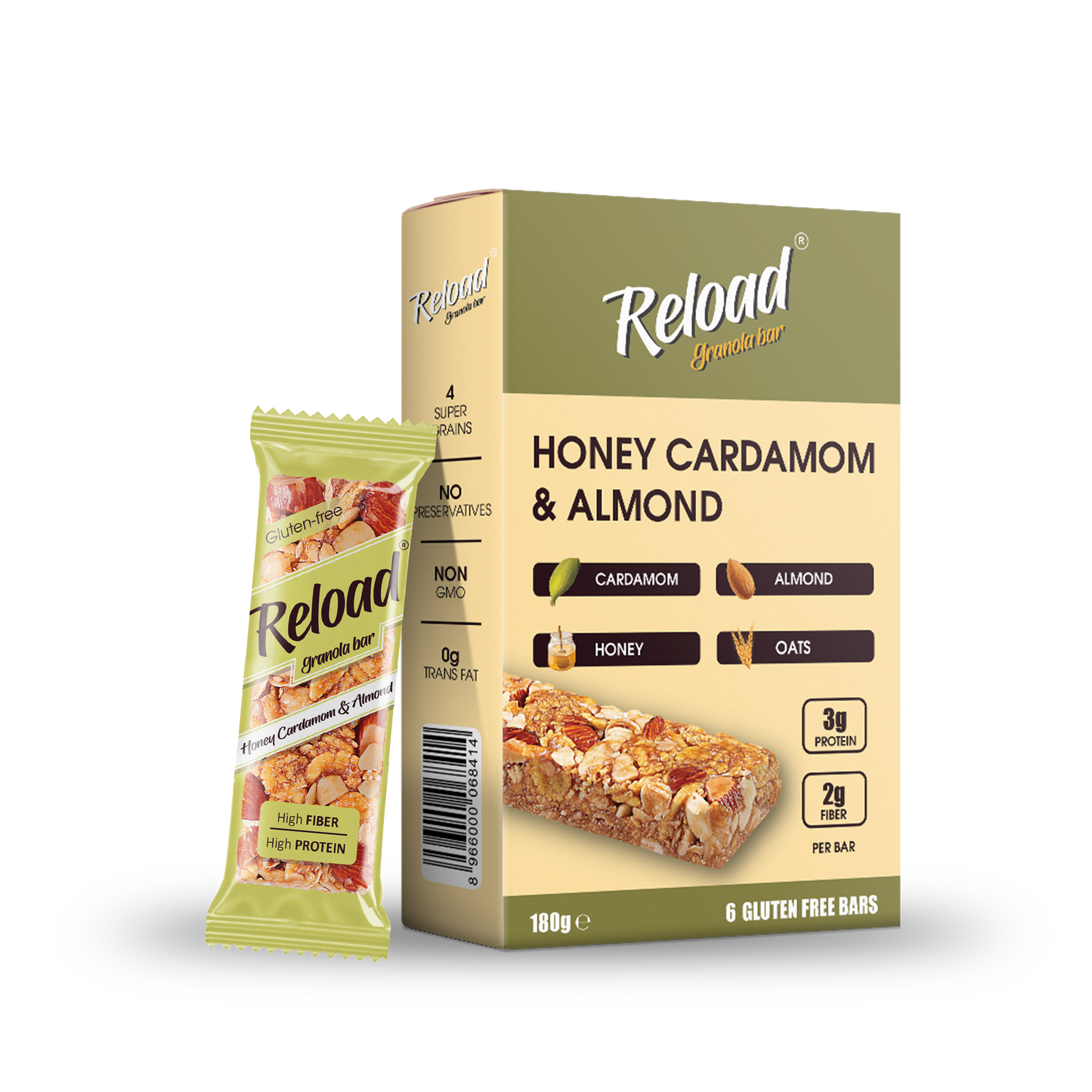 Granola Bar Honey Cardamom & Almond – Box (6 Bars)