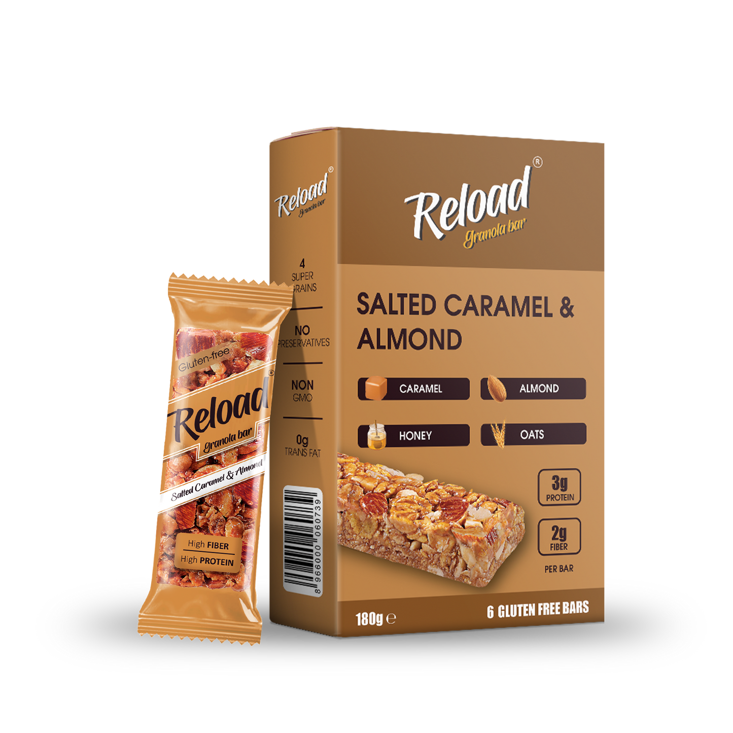 Granola Bar Salted Caramel & Almond – Box (6 Bars)