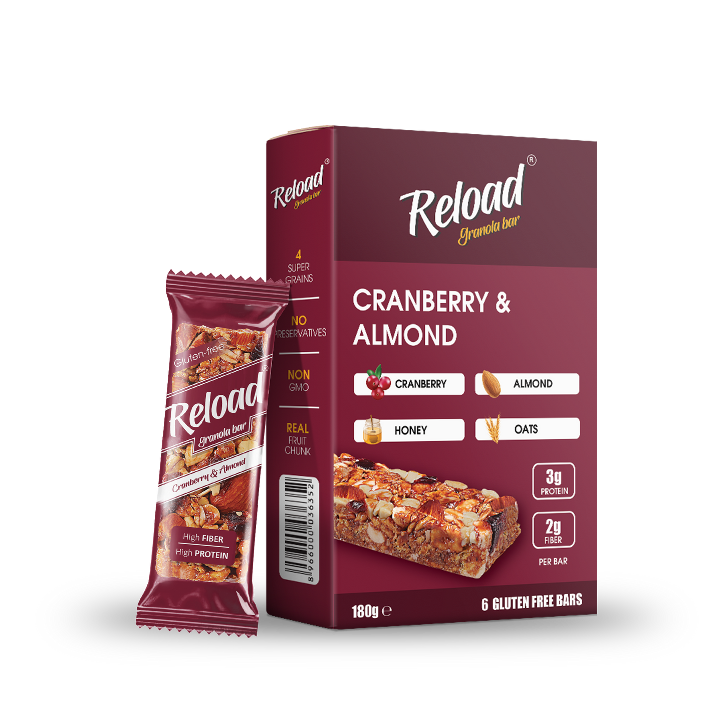 Granola Bar Cranberry & Almond – Box (6 Bars)