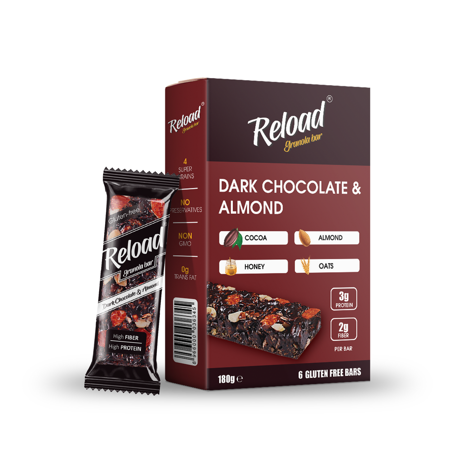 Granola Bar Dark Chocolate & Almond – Box (6 Bars)