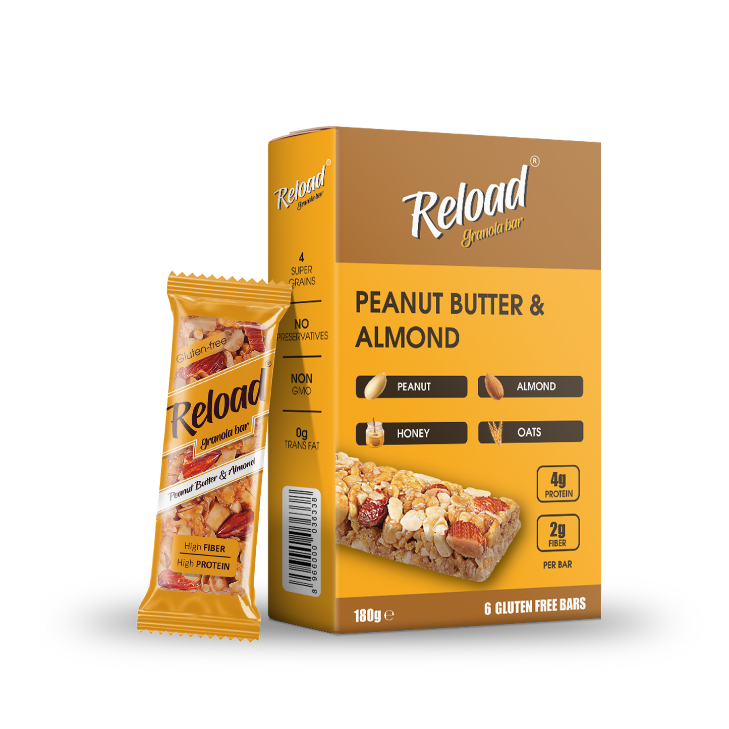 Granola Bar Peanut Butter & Almond – Box (6 Bars)